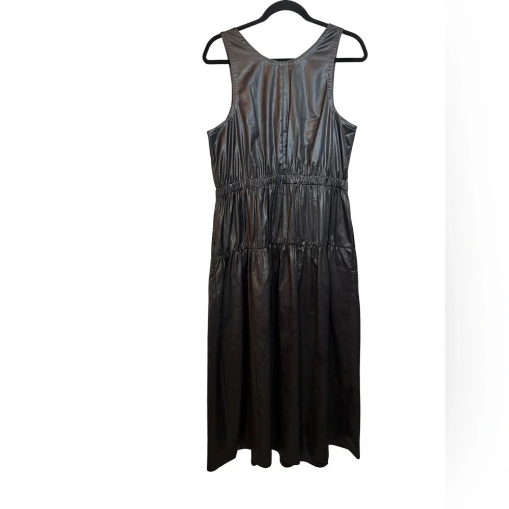 TIBI Gray Liquid Tiered V-Neck Midi Dress
